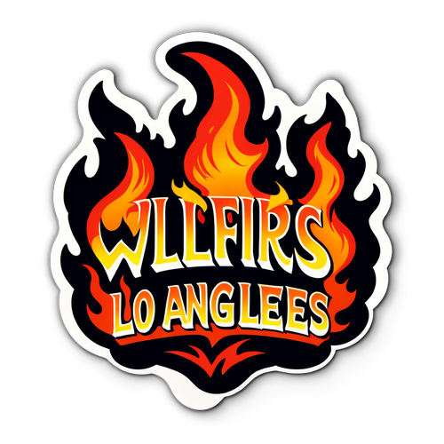 Flammen mit dem Text 'Wildfires Los Angeles' in auffälliger Schriftart