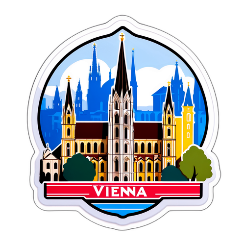 Ein wunderschöner Aufkleber von Wien mit der Skyline, dem Stephansdom und Symbolik der Donau