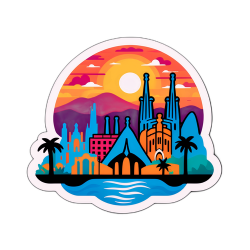 Mandhari ya Jiji la Barcelona Wakati wa Jua Kutua