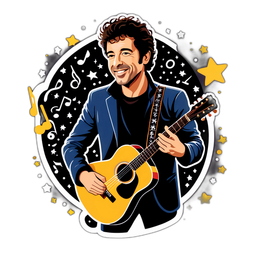 Artistieke weergave van Patrick Bruel met gitaar