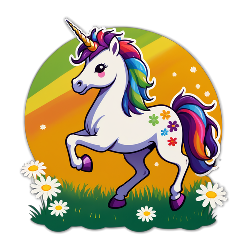 Whimsical Unicorn with Rainbow Mane