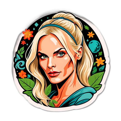 Ritratto retro di Daryl Hannah con elementi naturali