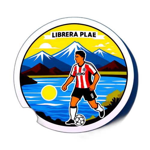 Diseño mostrando River Plate contra Libertad con paisaje argentino