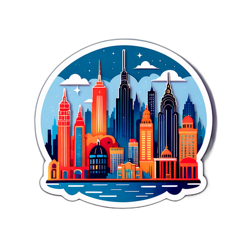Sticker van de skyline met iconische gebouwen van de stad