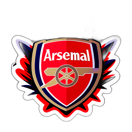 การนำเสนอแบบพล-dynamic ของโลโก้ Arsenal ด้วยกราฟิกที่ระเบิดออกจากการเคลื่อนไหวของฟุตบอล