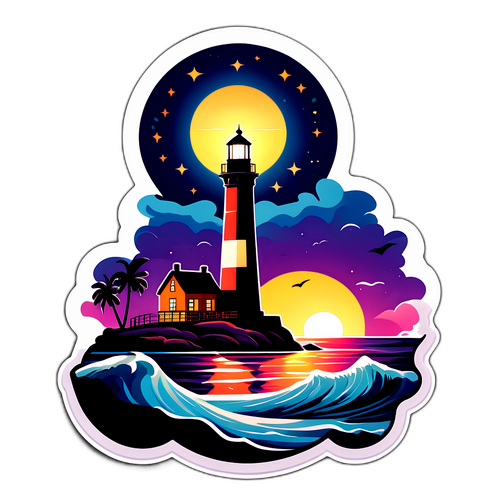 Un faro iluminando la noche en una ilustración romántica