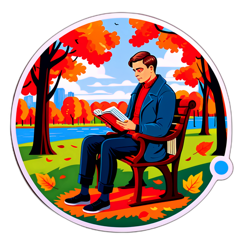 Ілюстрація Володимира Симонова, який читає книгу в парку на фоні червоної осені