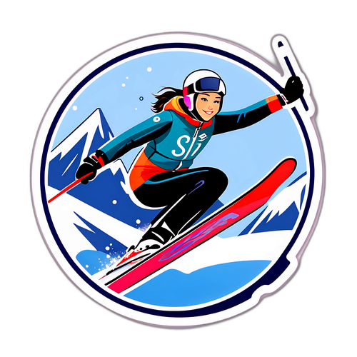 Elegantní ilustrace Eileen Gu v akci na freestyle lyžování