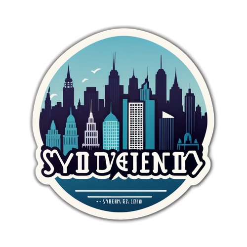 Sticker elegant cu peisaj urban și textul 'Sydney Sweeney'