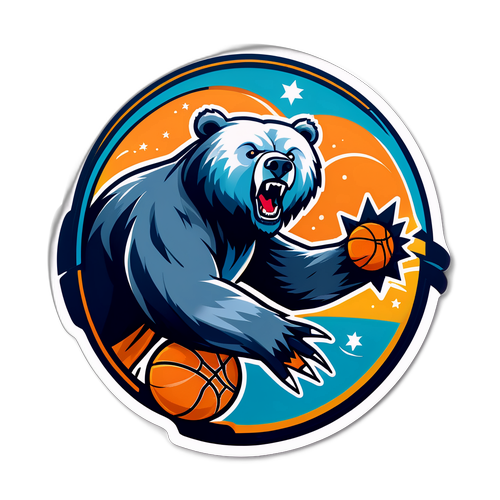 Calcomanía creativa de un oso de baloncesto