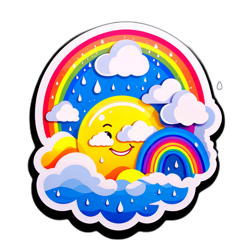 天氣主題貼紙：陽光、雨滴與彩虹