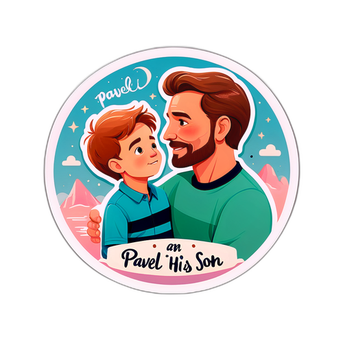 Стильная наклейка с изображением отца и сына