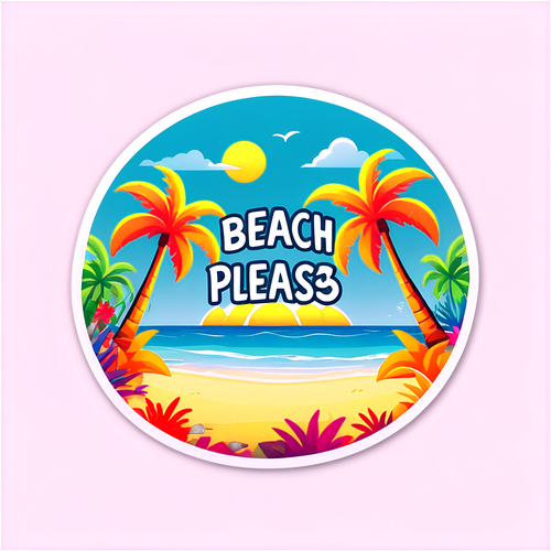 Peisaj tropical de plajă cu textul 'Beach Please 2025'