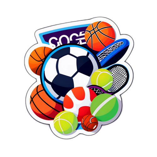 Farbenfroher Sticker mit Sportgeräten