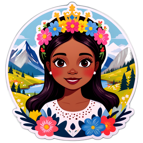 En lekfull illustrasjon av Ingrid Alexandra med blomsterkrone