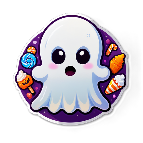 ¡Adorable Fantasmita y Dulces Fiesta! El Sticker de Halloween que No Te Puedes Perder