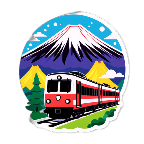 かわいい電車キャラクターと富士山