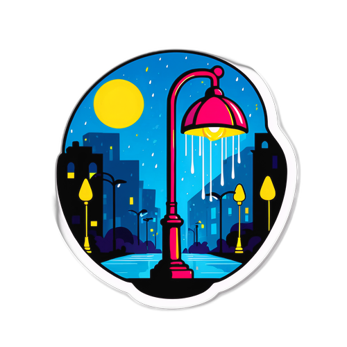 Đèn đường phát sáng trong đêm mưa