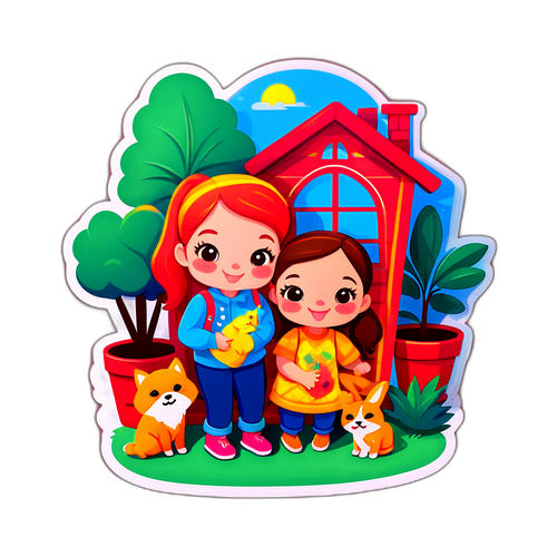Colorful Sticker of Friendship in a Cozy Home