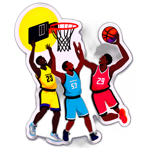 מדבקה של סל כדורסל ושחקנים בפעולה