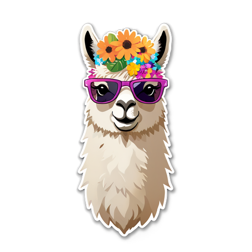 Quirky Llama with Flowers and Sunglasses