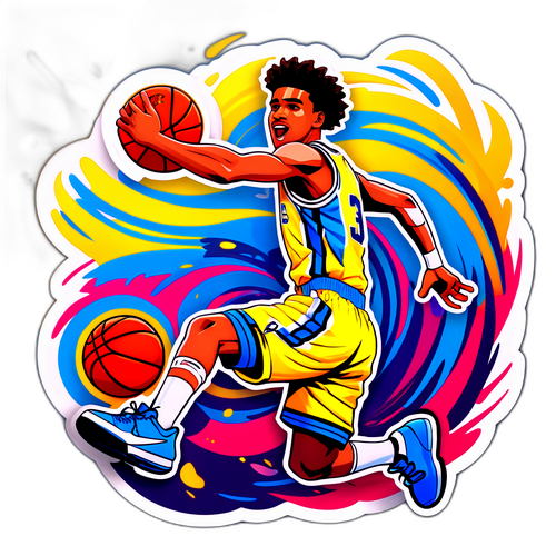 Isang Dinamikong Kartoon ni Jordan Poole na Nagsasagawa ng Slam Dunk