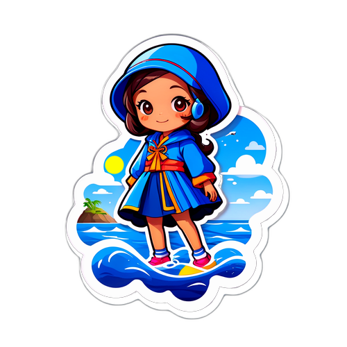 สติ๊กเกอร์อนาจักรปงในชุดลอยตัวริมทะเล