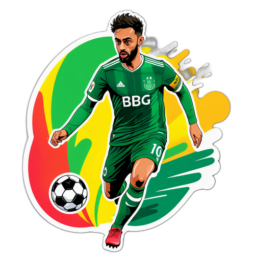 Pelekat Bruno Fernandes Menggiring Bola Sepak