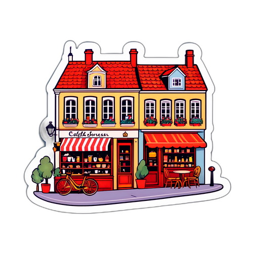 Hyggelig byscene med caféer og butikker