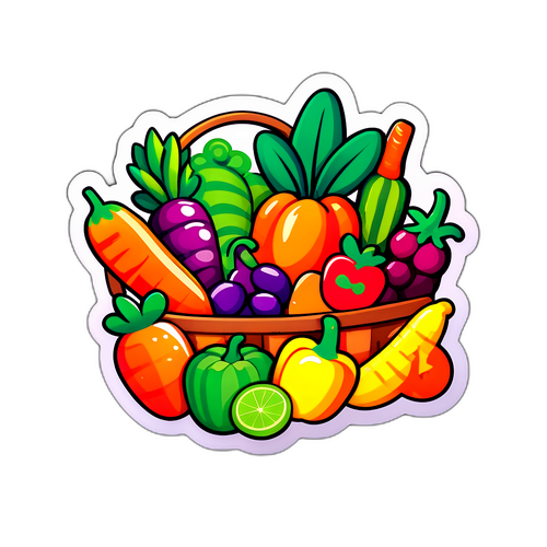 Stiker Pasar Ramah dengan Sayuran dan Buah Animasi