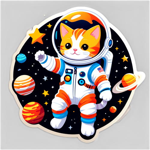 Adorable Cat Astronaut Floating in Space