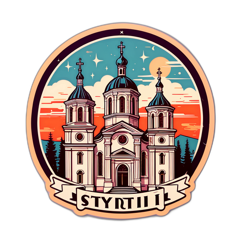 Наклейка з древньою церквою в Стрию