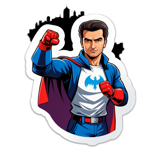 Sticker cu Sebastian-Constantin Popescu în poziție eroică