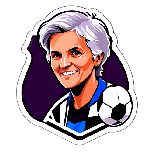 En dynamisk klistremerke av Pia Sundhage som trener et kvinnelag i fotball