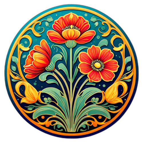 Ilustracja w stylu Art Nouveau z kwiatami i ornamentami