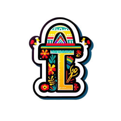 Ilustración de un número uno gigante con elementos de la cultura mexicana