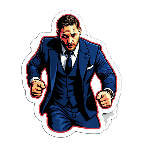 Färgstark klistermärke av Tom Hardy i actionpose