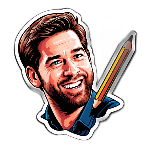 Energetyczny sticker z Johnem Krasinskim z ołówkiem i scenariuszem