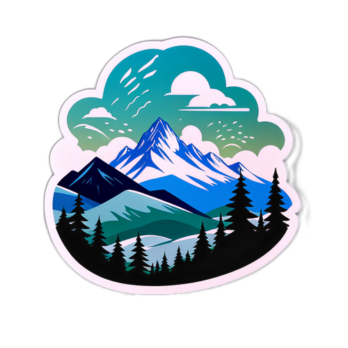 Sticker met een alpine landschap in een zomerse bui