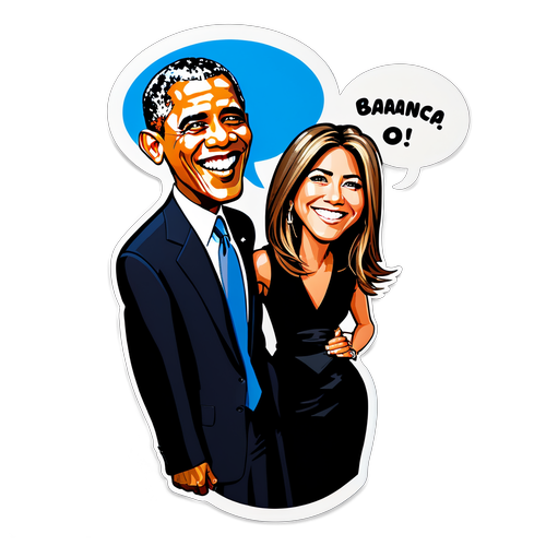 Caricatura de Barack Obama e Jennifer Aniston