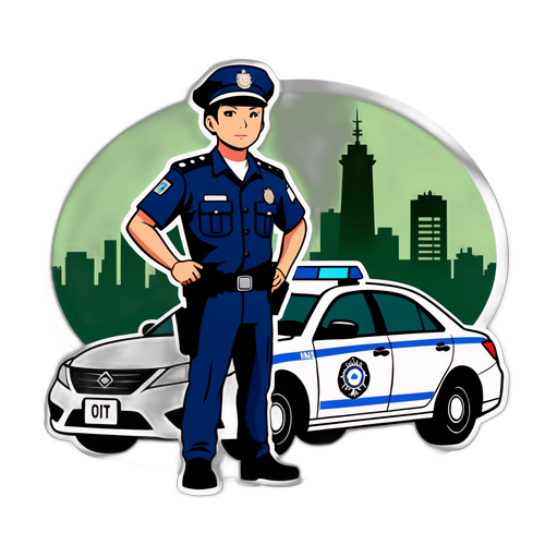 東京警視庁の警察官とパトカーのシーン