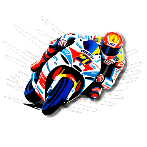 Stiker MotoGP dengan Motor Balap yang Sedang Melaju Cepat