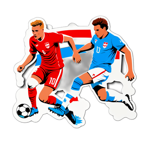 Αυτοκόλλητο με ποδοσφαιριστές από την Ολλανδία και την Πολωνία σε δράση