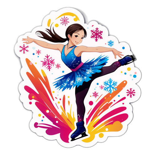 Наклейка с фигуристкой Каори Сакамом в динамичном движении