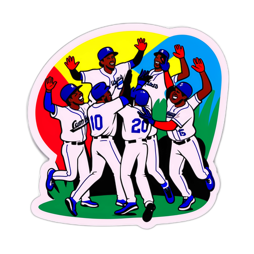 A Colorful Illustrated Sticker of Junior Caminero Celebrating a Home Run