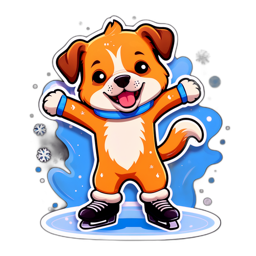 Cartoonachtige Schaatshond op IJs