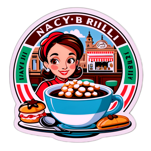 Adesivo Nostalgico di Nancy Brilli in Caffè Italiano
