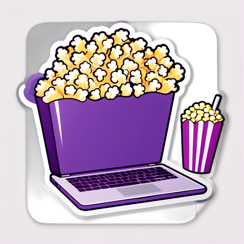 Joyful Laptop and Popcorn Sticker