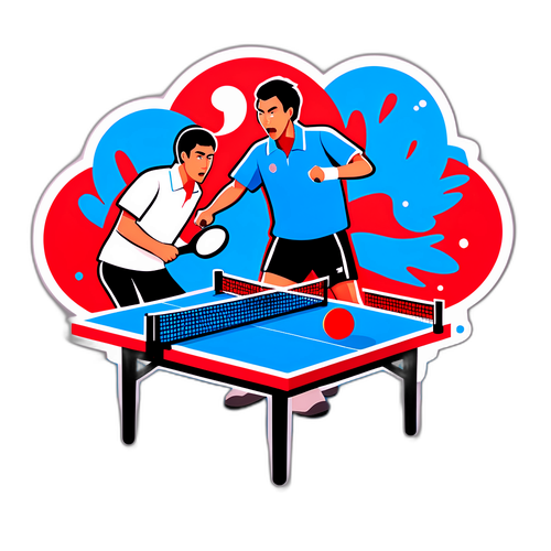 全国运动会乒乓球比赛激烈场景贴纸