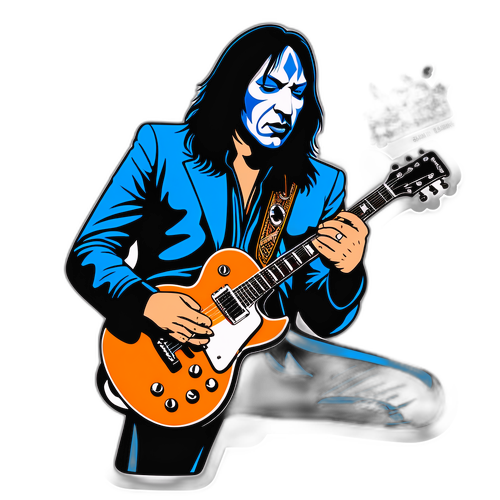 Стикер с гитарой и текстом "Ace Frehley - гитарный гений"